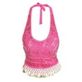 thumbnail image 6 of DHFJKG Women Sequin Crop Top Belly Dance Halter Side Tie Tank Top Coin Tassel Camisole Shirt Sleeveless Glitter Trendy Tops, 6 of 7