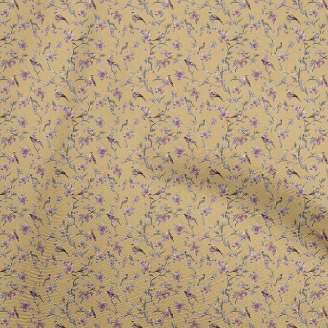 oneOone Cotton Poplin Light Brown Fabric Floral With Birds Sewing Craft Projects Fabric Prints By Yard 56 Inch Wide