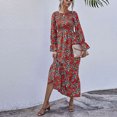 thumbnail image 2 of Vestido largo Sexy con estampado de cuello redondo y manga larga Floral a la moda para mujer Fridja  nbo467, 2 of 9