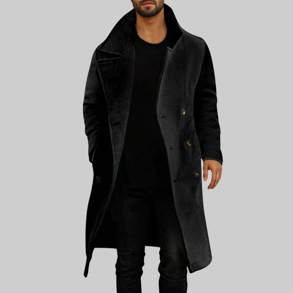 JXMVOJ Mens Double Breasted Trench Coat Casual Lapel Collar Business Winter Long Overcoats Men Casual Solid Double-breasted Turndown Windbreaker Over The Knee Coat