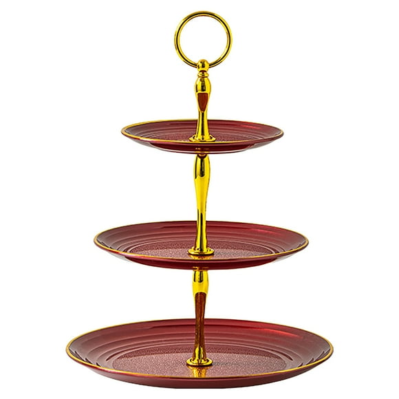 TRIEIY 3 Tier Serving Tray European Style Fruit Tray Three-Layer Dessert Stand Red A Tiered Tray Stand Clearance