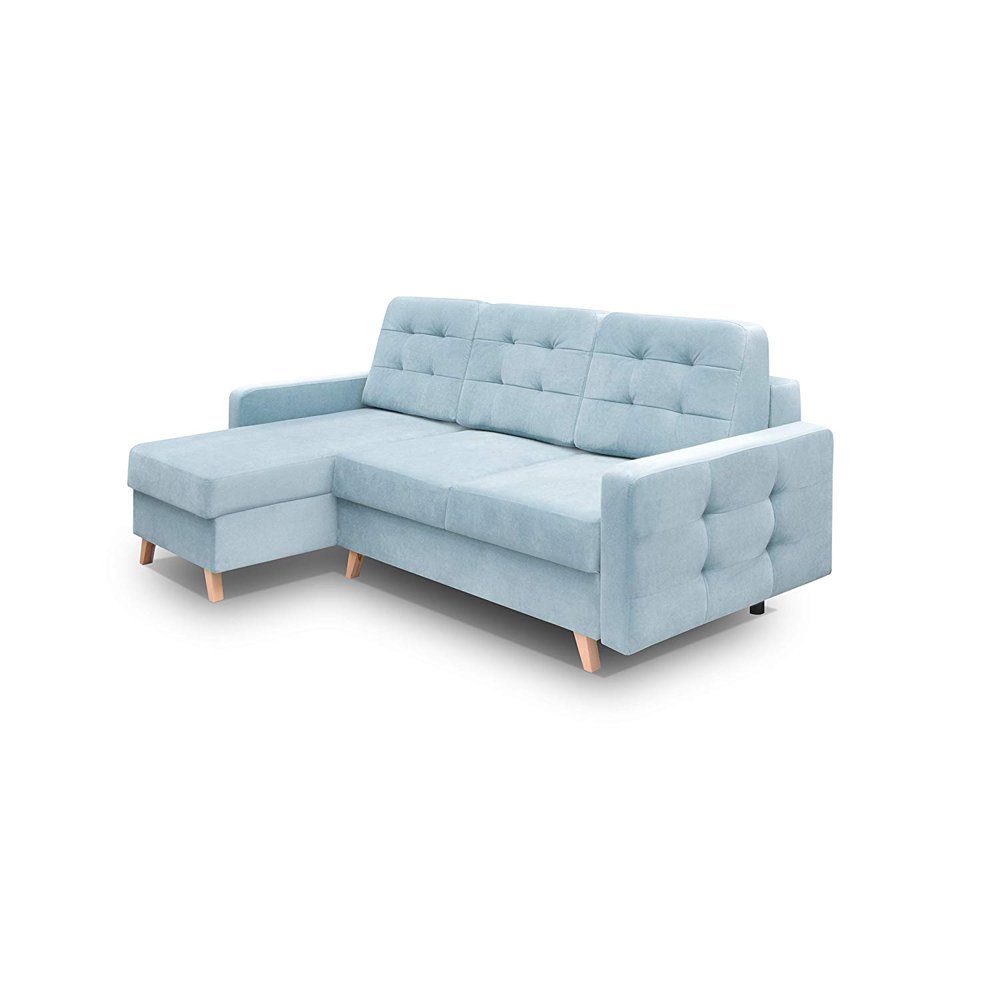Vegas Futon Sectional Sofa Bed, Queen Sleeper with Storage, Blue