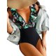 thumbnail image 2 of Traje De BañO Para Mujer Bikini Sin Mangas Estampado De Costura Costura Sin Espalda Traje De BañO Con Volantes XBTCLXEBCO Verde Negro;S, 2 of 6
