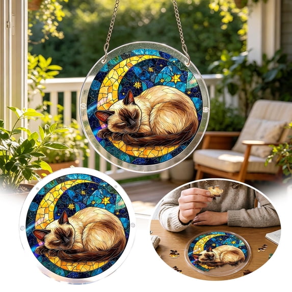 Acrylic Jigsaw Puzzle Suncatcher, 7.4 in Animal Series Sun Catcher Stained Glass Acrylic Puzzle Decoration for Women Men Mom Birthday Gift Home Decor