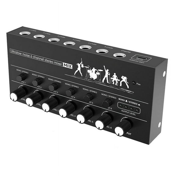 Mini Stereo Audio Mixer 6 Channel Microphone Mixer Instrument Expander for Guitar/Electric Keyboard/Amplifier/Speaker,Black