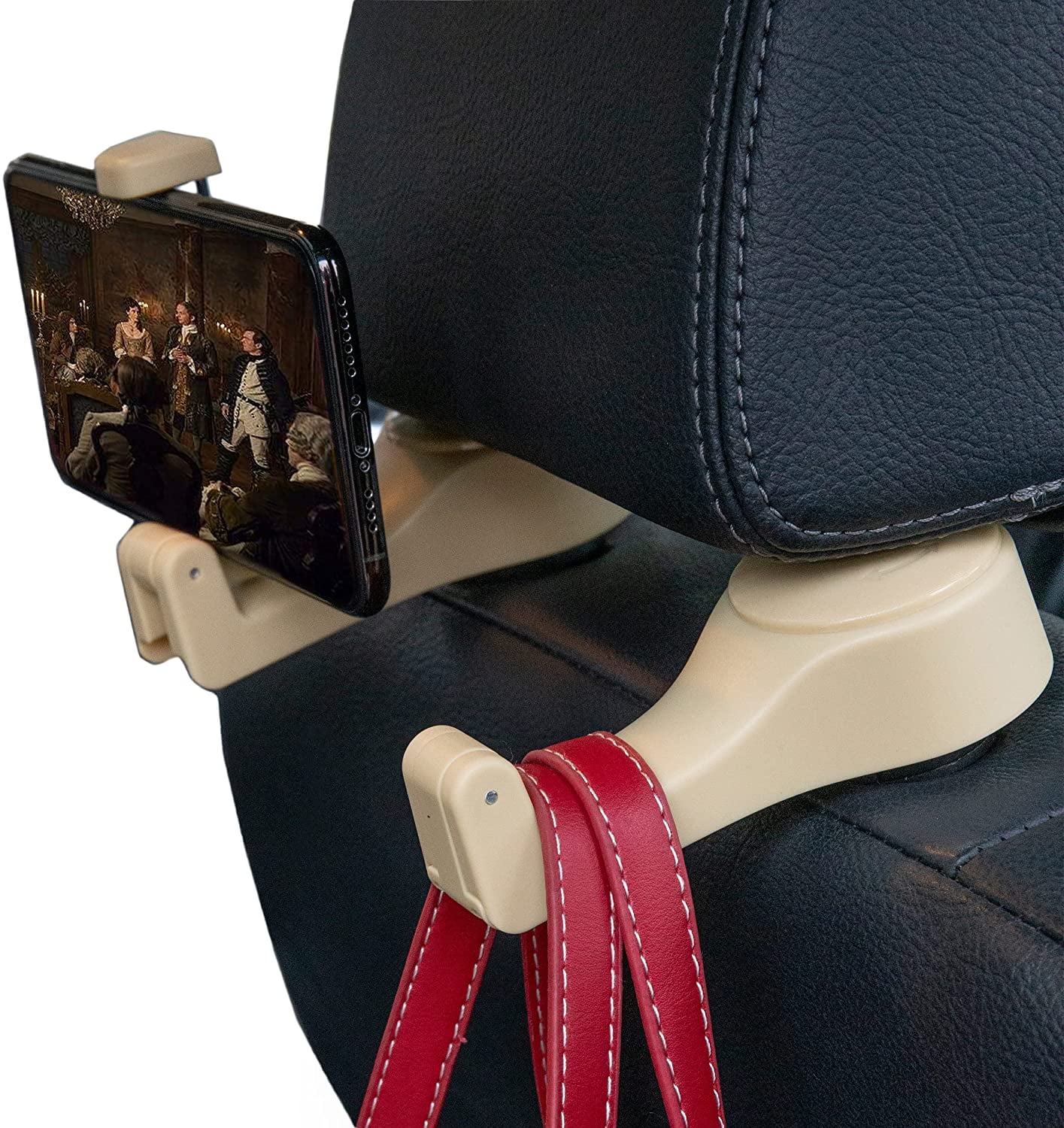 Car Seat Headrest Hooks for Car Universal Car Vehicle Back Seat Headrest Hanger Holder Hook for Bag Purse Cloth Grocery Beige-Set of 2