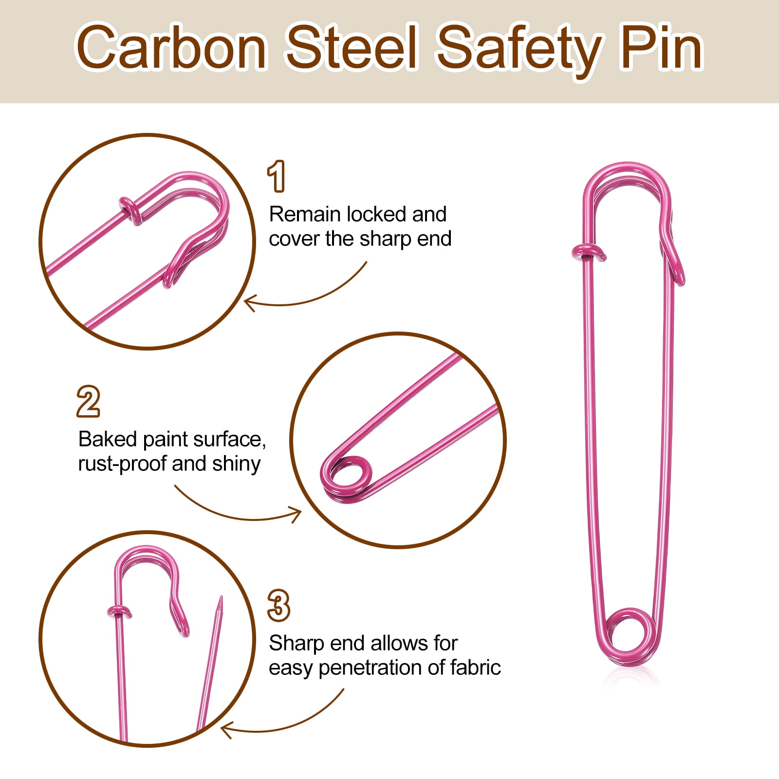 Uxcell 30pcs Safety Pins 100mm Baked Paint Large Safety Pin for Clothes, Rose Red