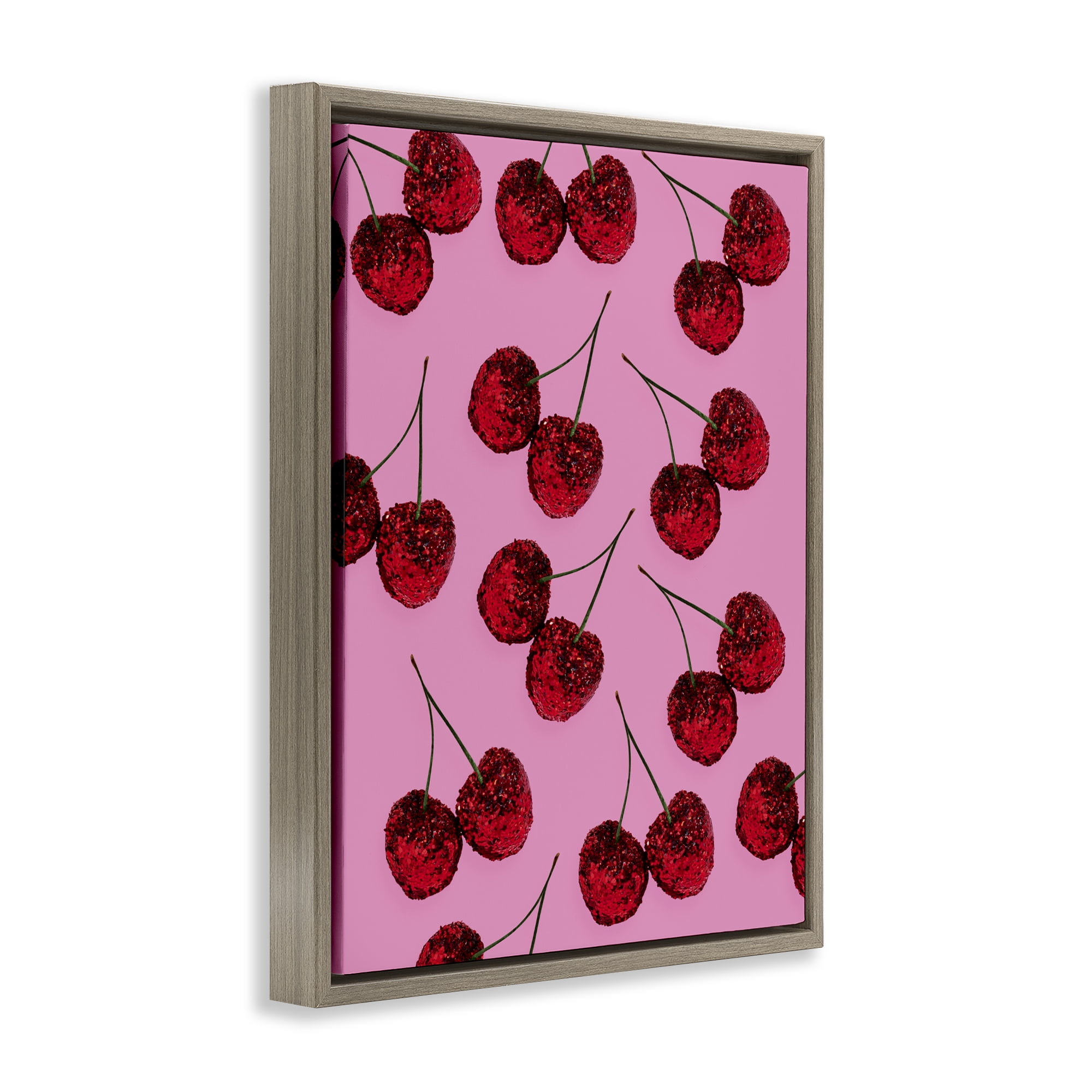 Stupell Industries Glitter Glam Cherries Pattern Brown Framed Floater Canvas Wall Art, design by LISH Creative
