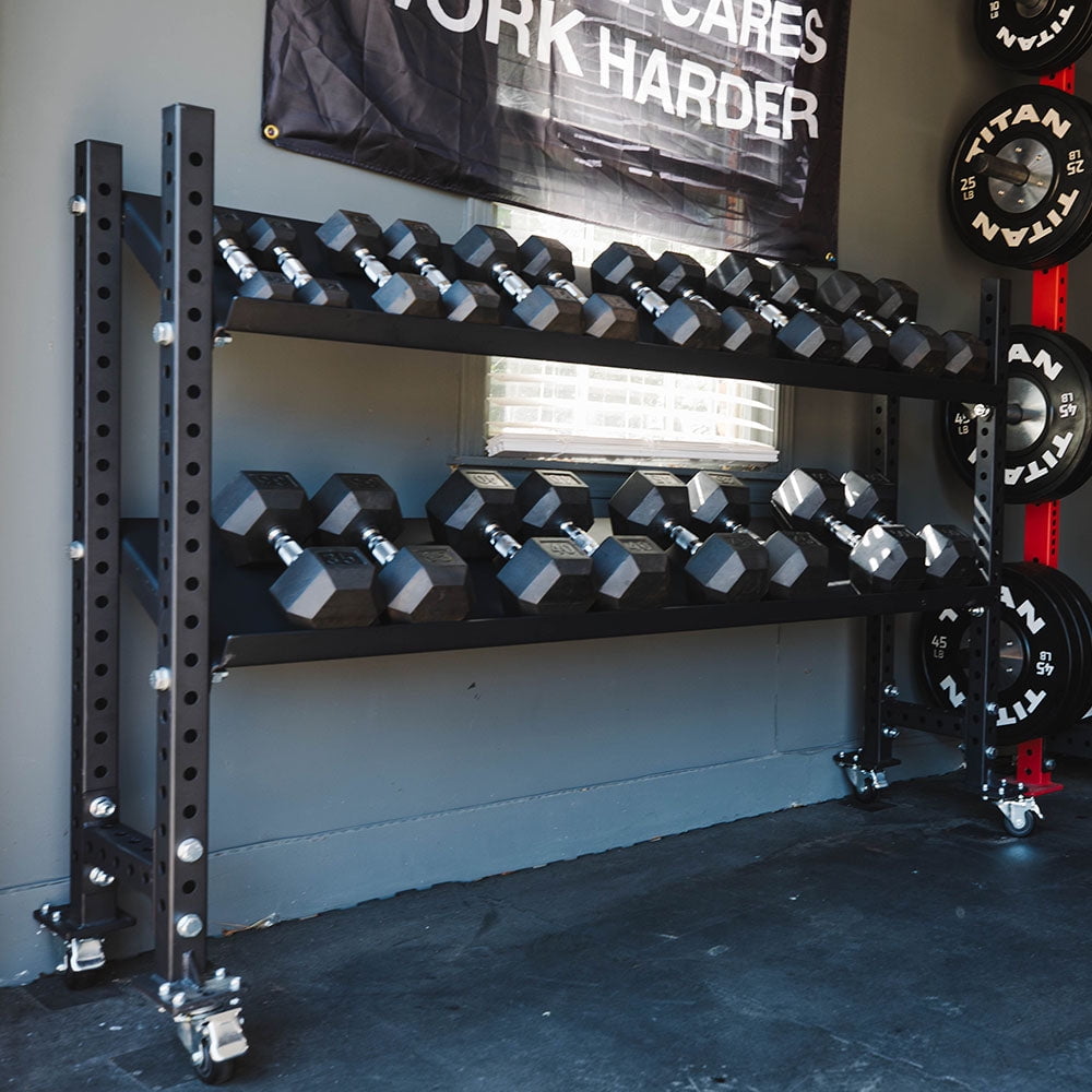 Titan Fitness 42" Add-On Adjustable Shelf for Elite Series Mass Storage System, Pivots to 5 Positions, Weight Storage Rack with Safety Lip, Dumbbell, Slam Ball, and Kettlebell Rack, Home Gym Storage