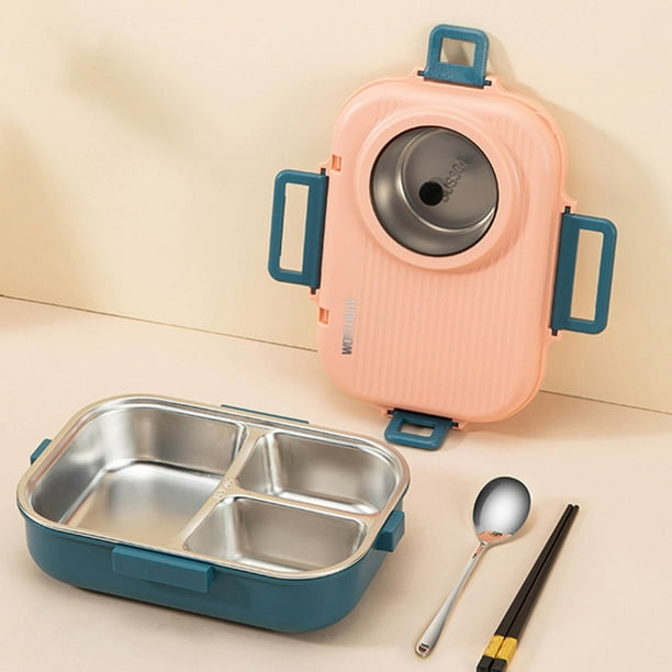 Fiambrera bento apilable de acero inoxidable de 1100 ml para niños y adultos | Recipiente hermético de 3 compartimentos con cuchara y palillos | Ideal para la escuela, el trabajo, la oficina y picnic