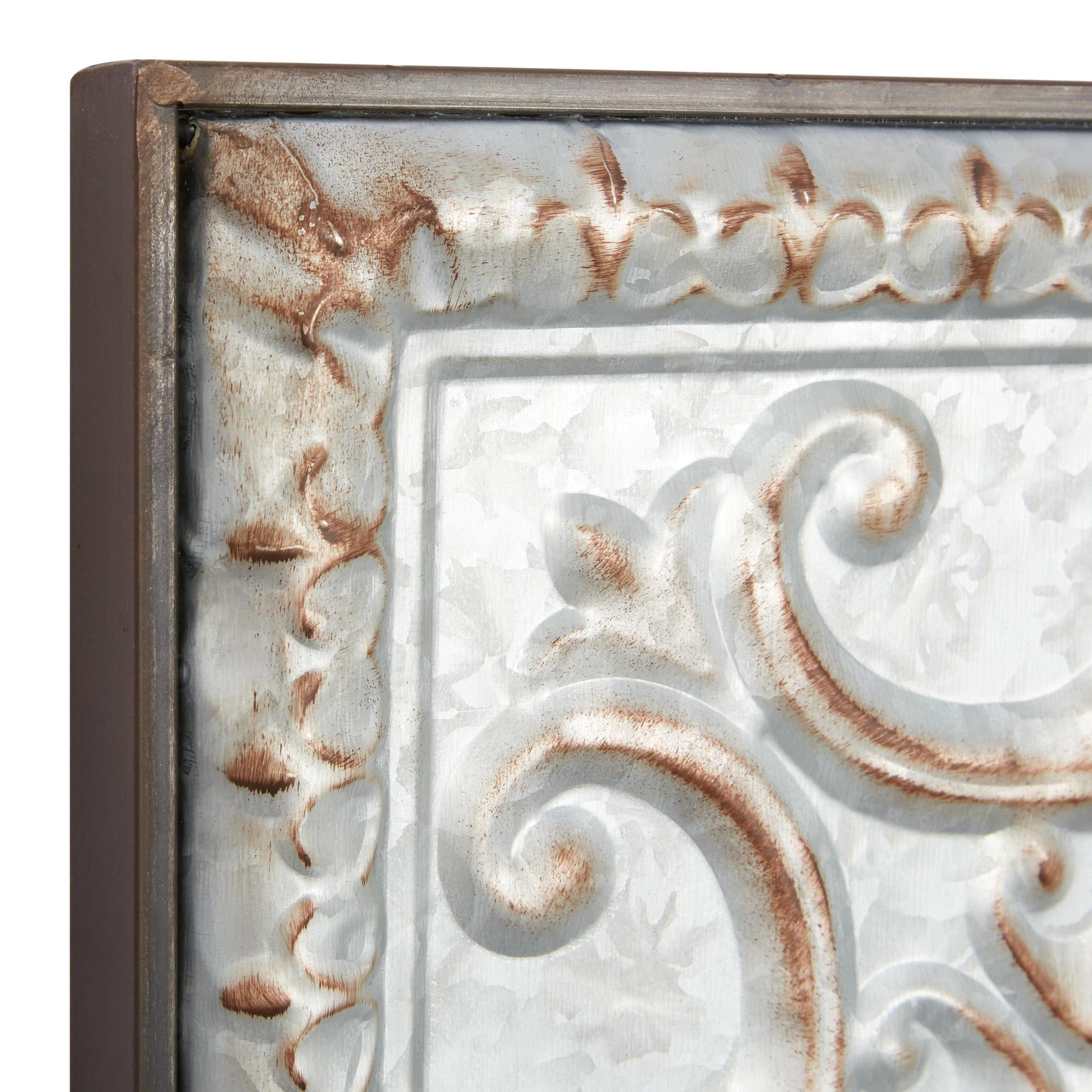 DecMode Gray Metal Scroll Wall Decor with Embossed Details