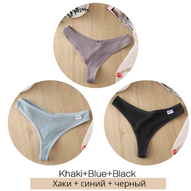3 Unids/set Mujeres Tangas De Algodón Suave G-String Sexy V Cintura Ropa Interior M-XL Niña Tangapangjing