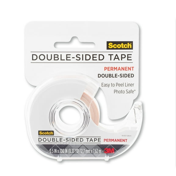 Scotch Double Sided Permanent Tape, Transparent, 1/2 in x 300 in, 1 Dispenser
