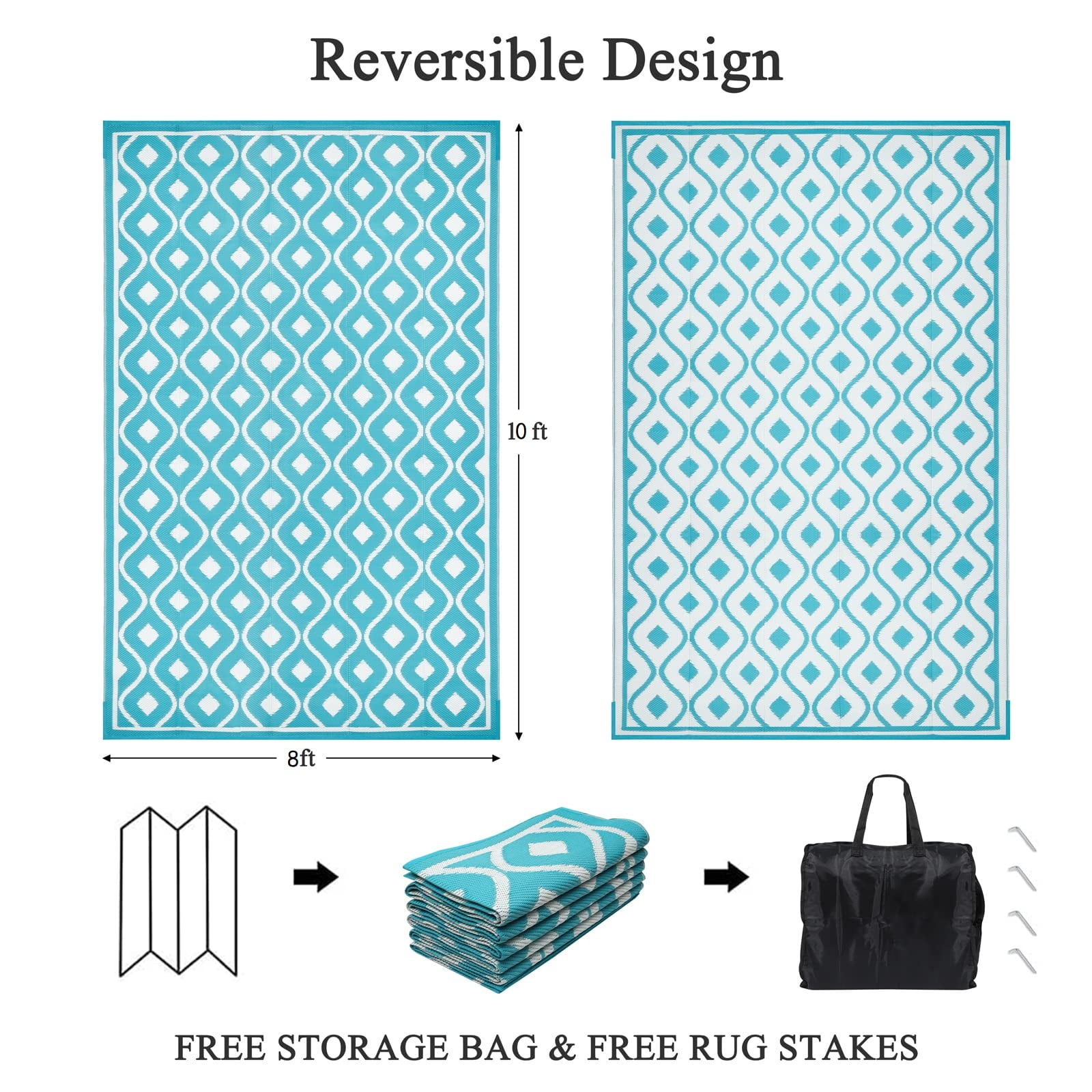 Findosom 8'x10' Large Outdoor Rug Waterproof Patio Rug RV Outdoor Mat Reversible Plastic Straw Area Rug Mat Camping Rugs Floor Mat for Outdoors,RV,Patio,Backyard,Deck,Picnic,Beach,Trailer Teal