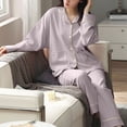 thumbnail image 3 of SWSMCLT Women's Long Sleeve Pajamas 2 Piece Loose Lounge Set Pjs Fall Comfy Basic Button Ankle Pocket Soft Purple X-Small, 3 of 5