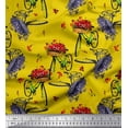 thumbnail image 1 of Soimoi Yellow Poly Georgette Fabric Flower Basket & Bicycle Transport Printed Craft Fabric by the Yard 52 Inch Wide, 1 of 3