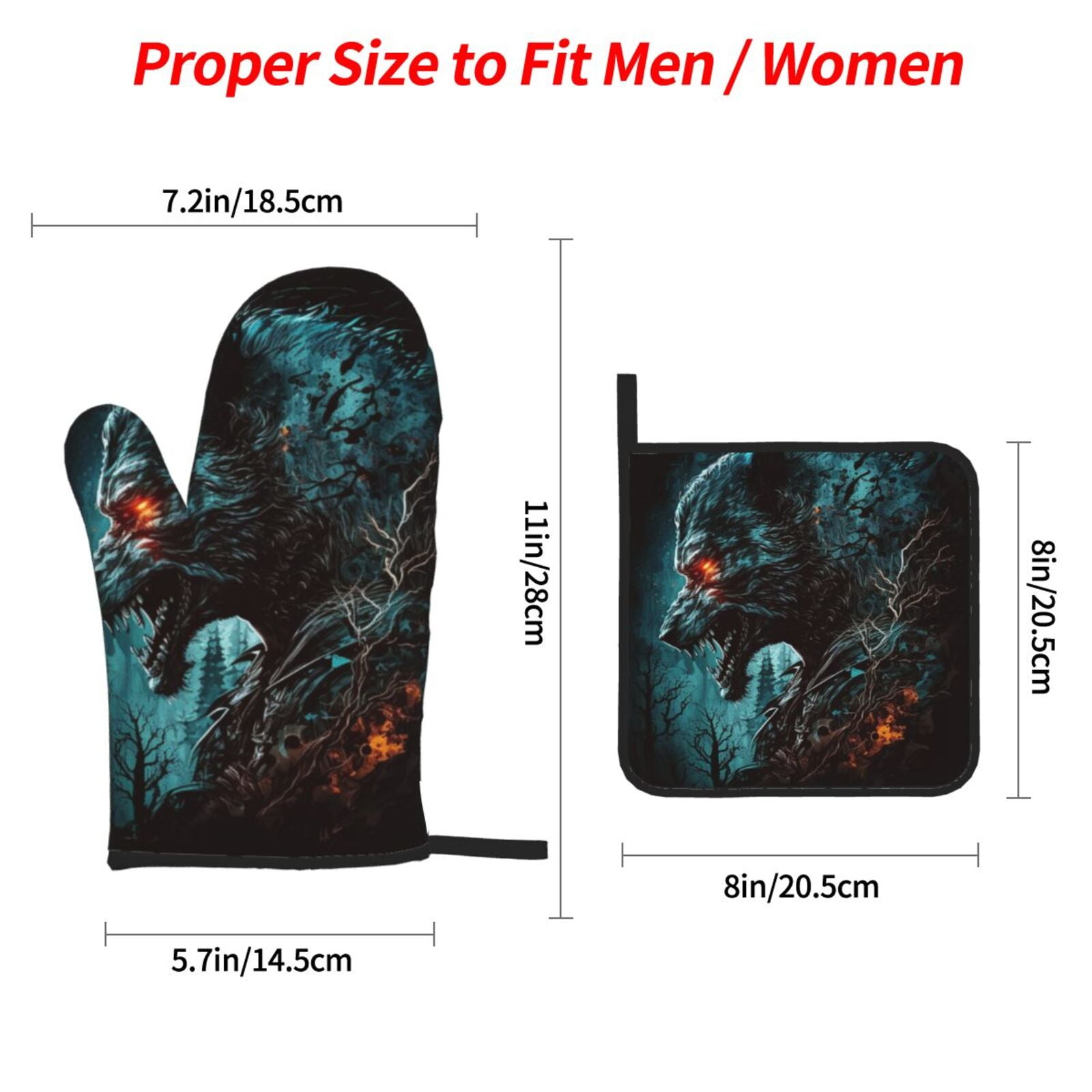 Werewolf Howling Night Cool Wolf 4Pcs Oven Mitts and Pot Holders Sets Oven Kitchen Gloves Hot Pads for Cooking BBQ Baking Grilling