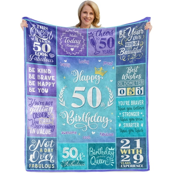 Happy 50th Birthday Gifts for Women, 50 Year Old Birthday Gifts for Women Turning 50, 50th Birthday Decorations Idea, Female 50th Birthday Gifts for Her, 50th Birthday Blanket Gifts 60”X50”