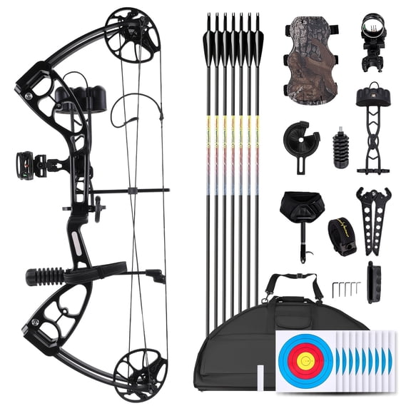 Lightweight Compound Bow Kit for Beginner and Intermediate Archers,30-70LBS Draw Weight,19"‑30" Draw Length,Up to 320 FPS,Fully Adjustable Archery Hunting Equipment for Hunting and Practice