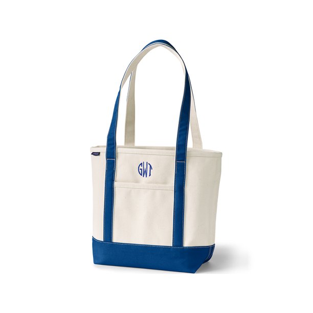 Lands' End Medium Natural 5 Pocket Open Top Long Handle Canvas Tote Bag