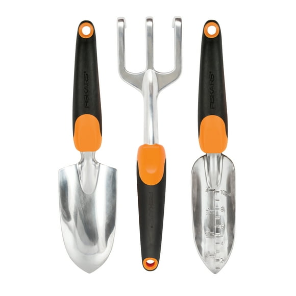 Fiskars Ensemble d'Outils de Jardin Ergo avec Chalut, Transplanteur et Cultivateur, 3 Chiffres