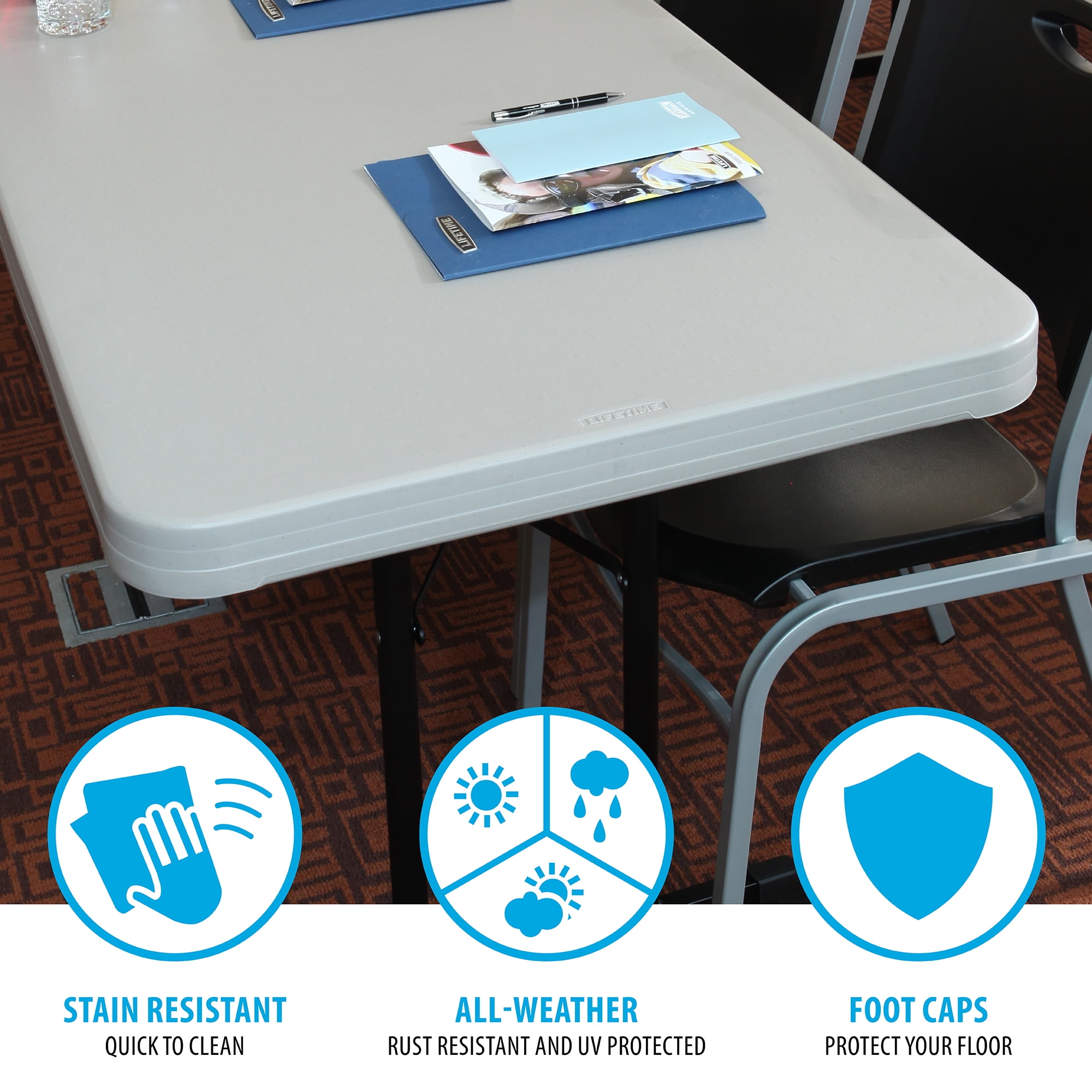 Lifetime 8 Foot Rectangle Folding Table, Indoor/Outdoor Professional Grade, Putty (80127)
