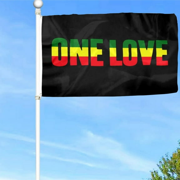 Bayyon One Love with Rasta Flag Banner with Grommets 3x5Feet Man cave Decor