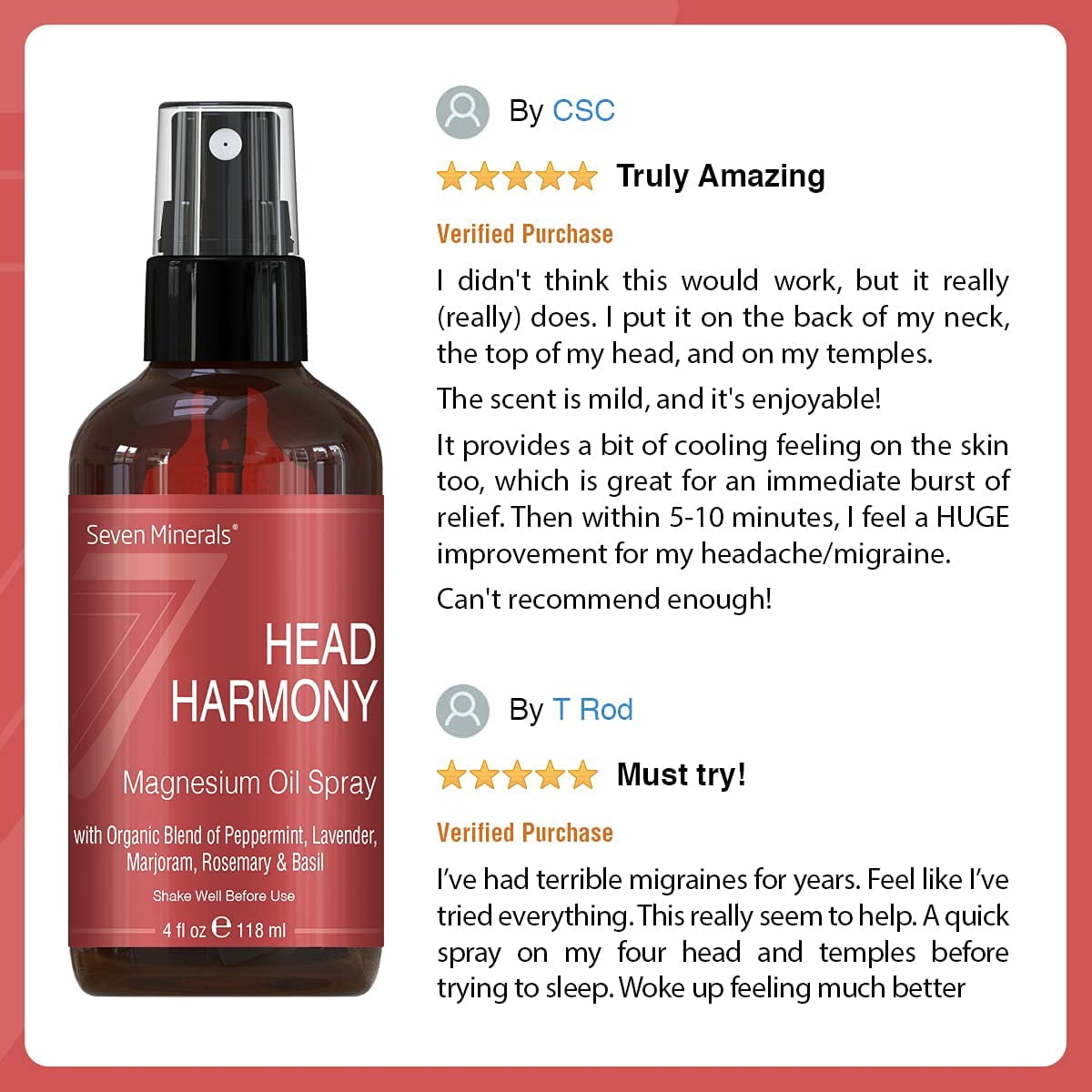 Migraine Relief Spray - Magnesium Oil Blend with Essential Oils - by Seven Minerals