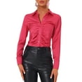 thumbnail image 1 of INSPIRE CHIC Blouse en Satin pour Femmes Manches Longues Mode Col Pointu Chemise à Boutons S Rouge, 1 of 5