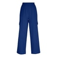 thumbnail image 5 of KHONTS Women's Linen Pants with Cargo Pockets Straight Wide Leg Summer Pants Elastic High Waist Casual Trousers Blue L, 5 of 7
