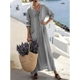 thumbnail image 4 of Mgmyaa Women's Casual V-Neck Long Sleeve Solid Loose Tent Long Dress, 4 of 8