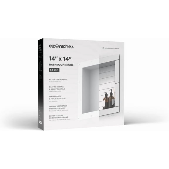 New Ready for Tile Recessed Bathroom Shower Shampoo Shelf Niche (14" X 14" Large Square)