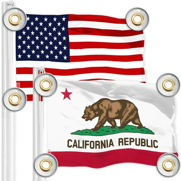 G128 Combo Pack: American USA Flag 3x5 Ft & California CA State Flag 3x5 Ft | Both LiteWeave Pro Series Printed 150D Polyester, 4 Corner Brass Grommets, Perfect For Balcony/Wall