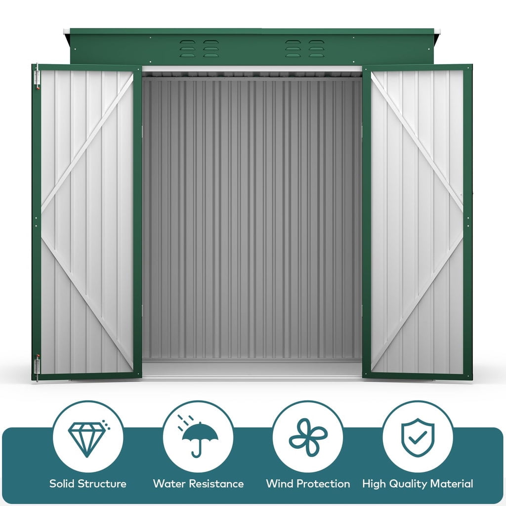 6' x 4' Outdoor Storage Shed with Lockable Doors, Aiho Metal Garden Shed, Sheds & Outdoor Storage for Backyard, Garden & Patio Organization - Green
