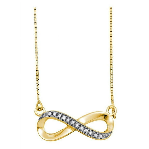 10K Yellow Gold White Diamond Infinity Love Pendant Necklace 1/20 Ctw.