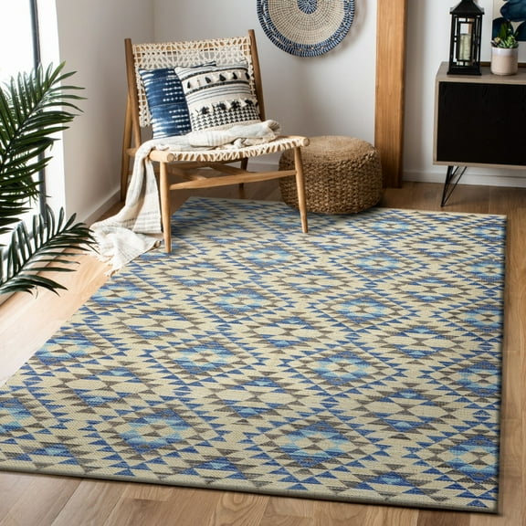 Lr Home Trendy Trellis 3 Feet x 5 Feet Blue Geometric Area Rug