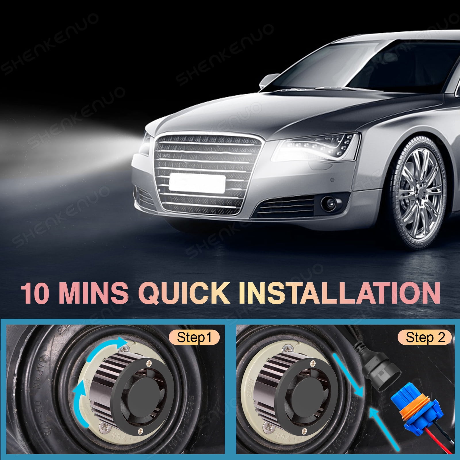 For GMC Sierra 1500 2014-2015 LED Headlights 9012/HIR2 High Low Beam Bulbs Kit 2Pcs 6000K Bright White