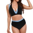 thumbnail image 3 of BOBOGOJP Women Plus Size High Waisted Bikini - Ribbed Two Piece Swimsuit Tummy Control Bathing Suit V-Wired 2026 Swimwear Black for Size M, 3 of 8