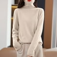 thumbnail image 2 of Gyexs Turtleneck Tops for Women Wool Fall Winter Casual Long Sleeve Sweaters Solid Lightweight Knit Pullover Tops Womens Fall Clothes, Beige, Size XXL, 2 of 4