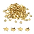 thumbnail image 1 of Uxcell 100 Pcs Remaches de pirámide cuadrada de 6 mm, picos metálicos de cuatro garras, remaches decorativos para cuero, ropa, zapatos, chaquetas, manualidades DIY, jeans, bolsas, dorado, 1 of 6