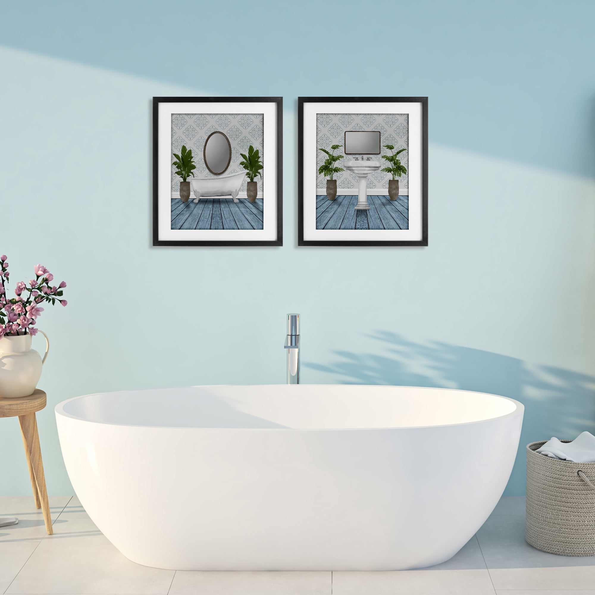 Stupell Industries Bathroom's Restful Wash 2 Piece Black Framed Print Under Glass Set, design by Marcus Prime