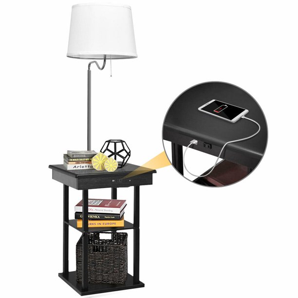 Gymax Floor Lamp End Table Modern Bedside Nightstand Desk ...