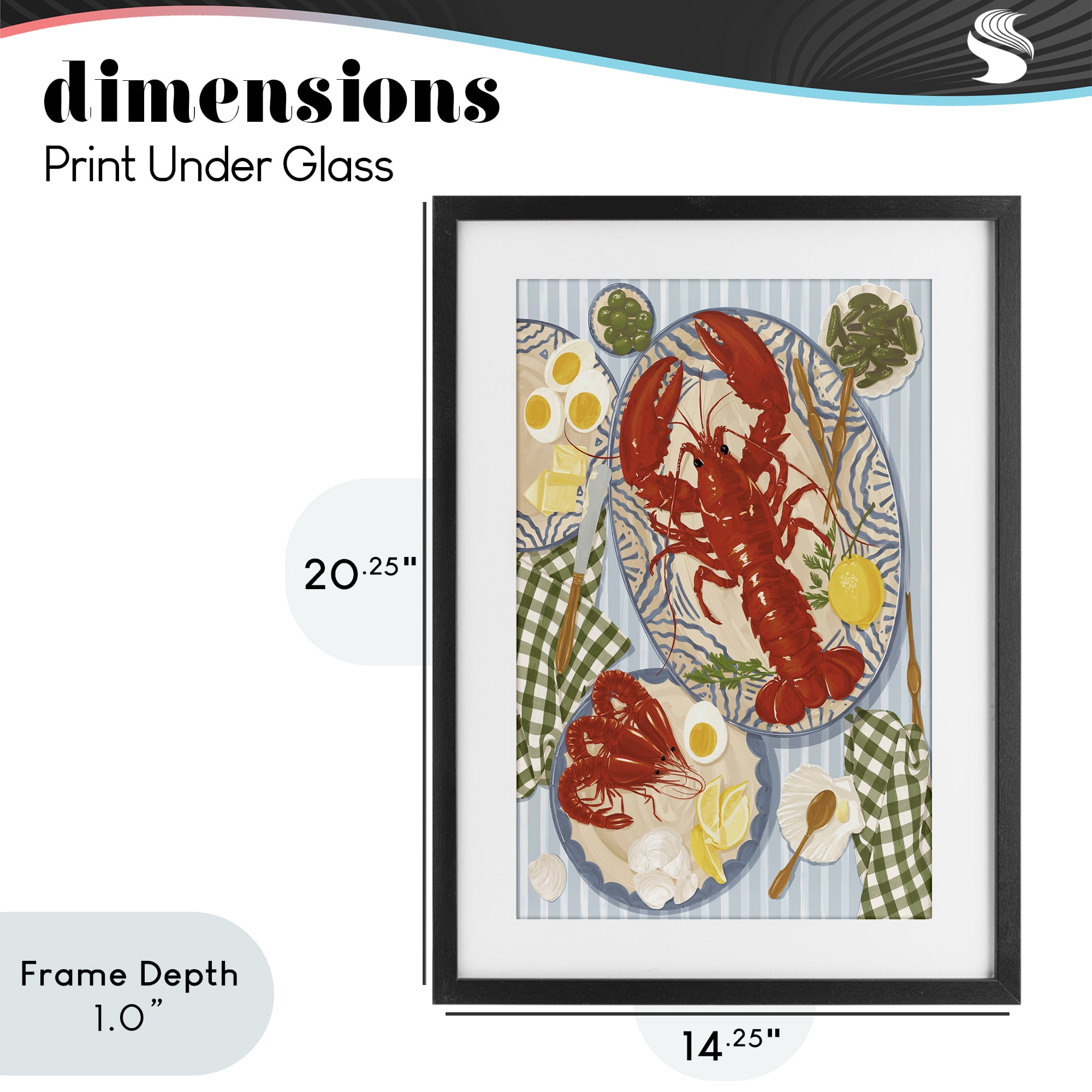 Stupell Industries Lobster For Lunch Platter Black Framed Print Under Glass, design by Vero Illustrates