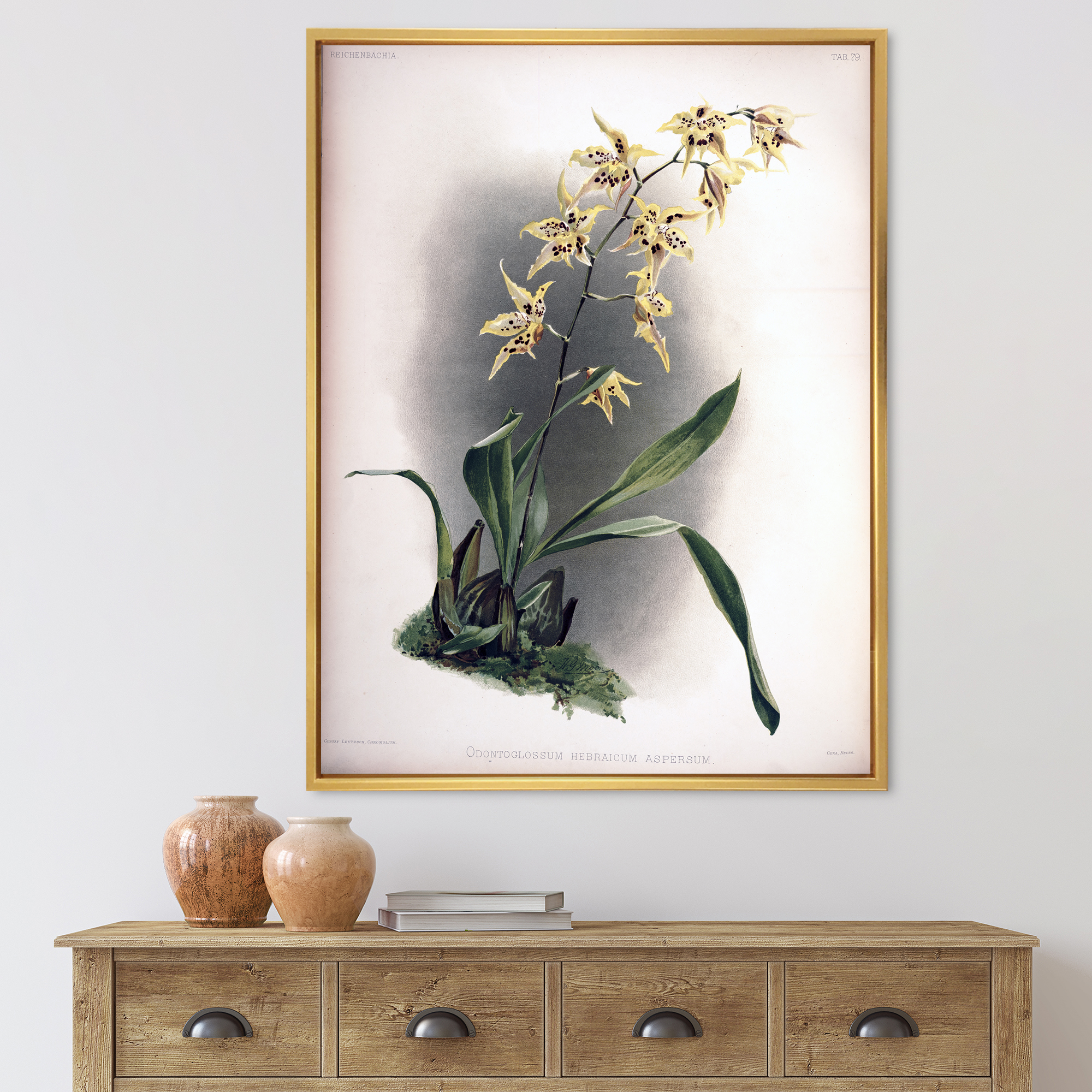 Ancient Orchid Flower 24 in x 32 in Framed Painting Canvas Art Print, by Designart