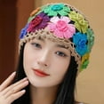 thumbnail image 4 of Kripyery Hat Women Manual Colorful Hollow Out Knitted Flower Crochet Elastic Soft Breathable Lightweight Sunshade Travel Outdoor Cap Brimless Beanie, 4 of 7
