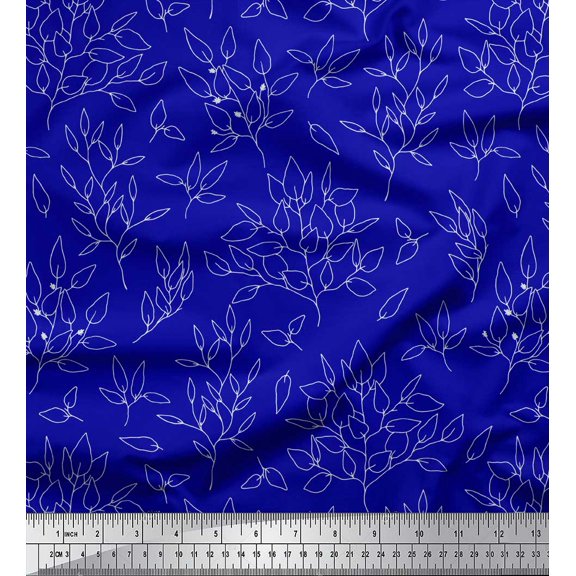 Soimoi Blue Cotton Duck Fabric Leaves Leaves Decor Fabric Printed Yard 42 Inch Wide