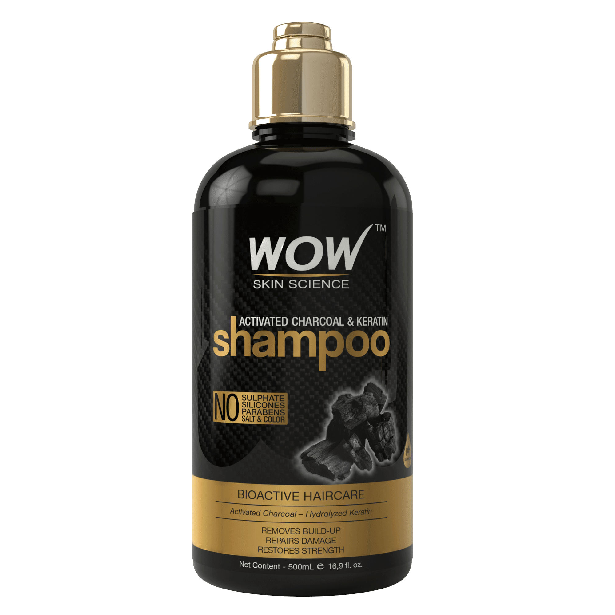 WOW Activated Charcoal & Keratin Shampoo 500mL Healthy Scalp