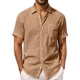 thumbnail image 3 of REZUOFI Mens Linen Short Sleeve Lapel T Shirt Solid Pocket Breathable Casual Loose for Summer Sports Daily, 3 of 8