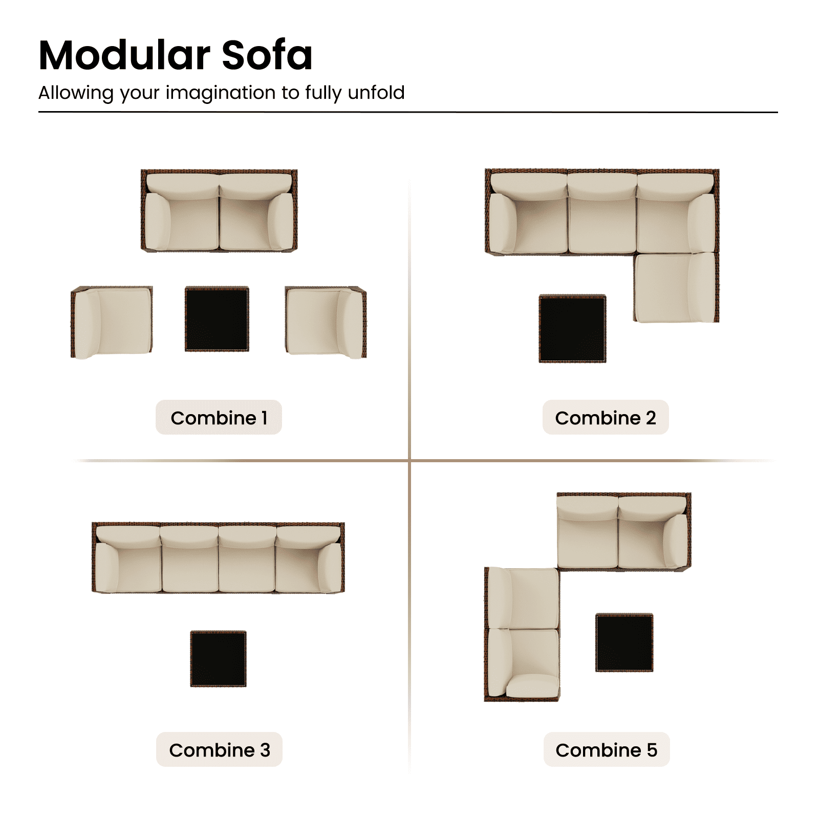MRUAKA 5 Pieces Patio Conversation Set, Outdoor Sectional PE Rattan Wicker Furniture Seat,Beige