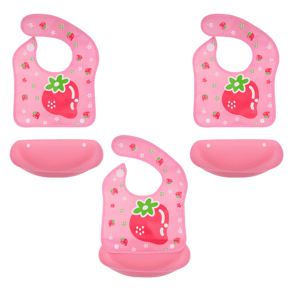 3-Pack Baby Bibs for Girls Toddler Feeding Bib Waterproof Adjustable Lightweight Soft Baby Food Bib BPA Free Washable Bibs Pink Strawberry Deal